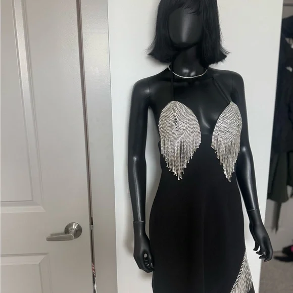 House of CB | Dresses | Black And Silver Embellished Backless Bodycon Dress  | Poshmark